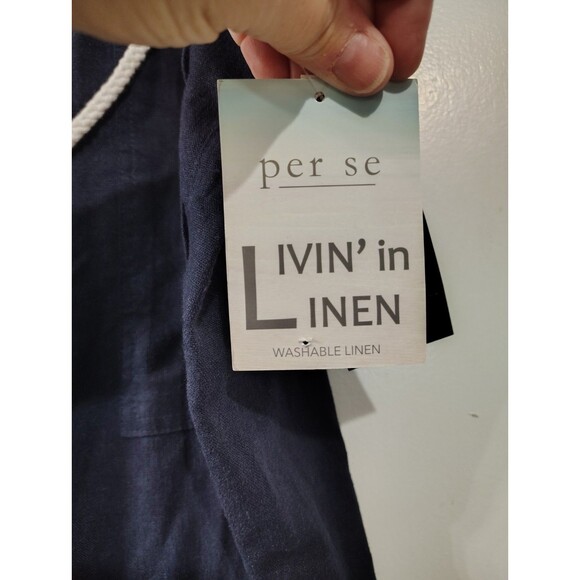 Per Se Linen Blend Pants Womens XL Petite Navy Relaxed Pull On Beachy Classic - Picture 3 of 10